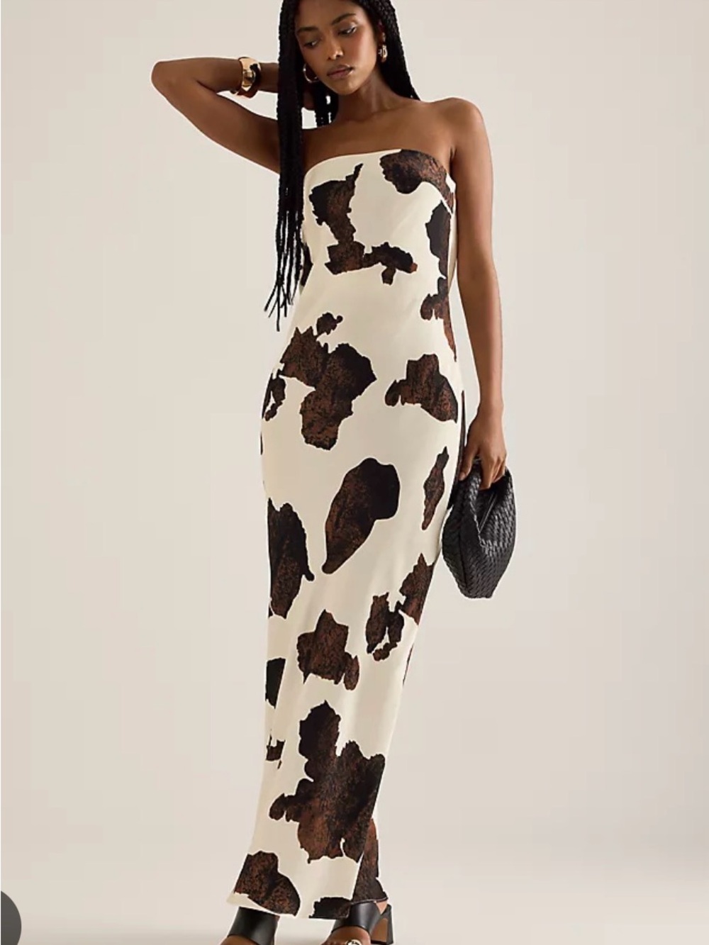 Anthropologie Bandeau White and Brown Cow-Print Maxi Skirt